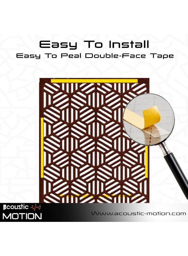 أكويستك موشان لوحات جدارية خشبية من خشب MDF من ACOUSTIC MOTION®، بتصميم سداسي مع شريط لاصق مزدوج الوجه، لون بني عصري، مناسبة للمنزل، غرفة المعيشة، غرفة النوم، المكتب والفندق، 25×50×0.5 سم، طقم من 4 قطع - Image 4